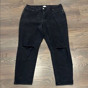 Forever 21 + Black Straight Leg Jeans with Distressed Details Plus Size 18
